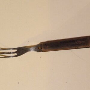 Antique civil war era pewter and wooden handle three pronged fork
